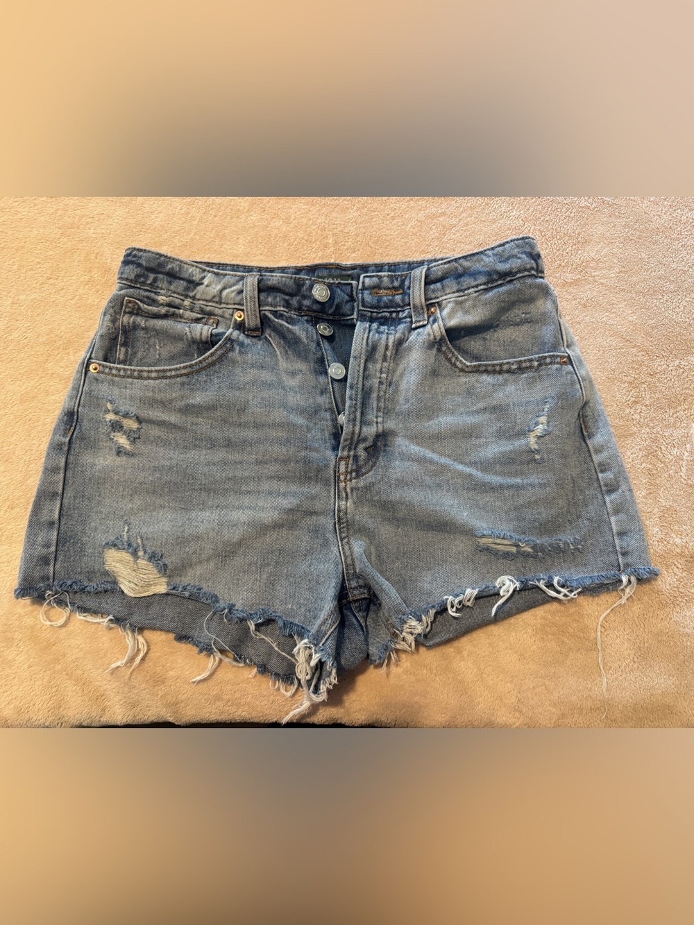 Wild Fable Women's Distressed Denim Button-Front Shorts - Light Blue
